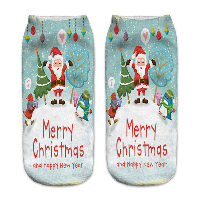 3D Printed Christmas Funny Socks Women Cute Unisex Low Cut Ankle Socks Multicolor Santa Claus Printed calcetines divertidos